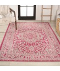 Sinjuri Medallion Textured Weave Fuchsia/Light Gray 3 ft. x 5 ft. Indoor/Outdoor Area Rug