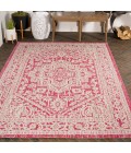 Sinjuri Medallion Textured Weave Fuchsia/Light Gray 3 ft. x 5 ft. Indoor/Outdoor Area Rug