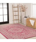 Sinjuri Medallion Textured Weave Fuchsia/Light Gray 3 ft. x 5 ft. Indoor/Outdoor Area Rug
