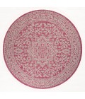 Sinjuri Medallion Textured Weave Fuchsia/Light Gray 5' Round Indoor/Outdoor Area Rug