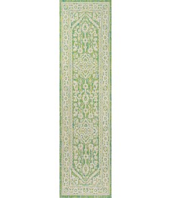 Jonathany Santa Monica SMB101H Cream/Green Area Rug 2 ft. 2 in. X 10 ft. Runner