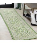 Sinjuri Medallion Textured Weave Cream/Green 2 ft. x 10 ft. Indoor/Outdoor Runner Rug