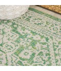SANTA MONICA Area Rug Sinjuri Medallion Textured Weave Cream/Green 5' Square Indoor/Outdoor Area Rug