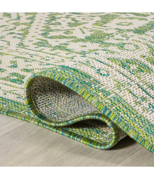 SANTA MONICA Area Rug Sinjuri Medallion Textured Weave Cream/Green 5' Square Indoor/Outdoor Area Rug