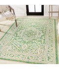 Sinjuri Medallion Textured Weave Cream/Green 9 ft. x 12 ft. Indoor/Outdoor Area Rug