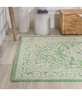 Sinjuri Medallion Textured Weave Cream/Green 9 ft. x 12 ft. Indoor/Outdoor Area Rug