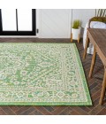 Sinjuri Medallion Textured Weave Cream/Green 9 ft. x 12 ft. Indoor/Outdoor Area Rug