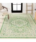 Sinjuri Medallion Textured Weave Cream/Green 9 ft. x 12 ft. Indoor/Outdoor Area Rug
