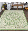 Sinjuri Medallion Textured Weave Cream/Green 9 ft. x 12 ft. Indoor/Outdoor Area Rug