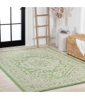 Sinjuri Medallion Textured Weave Cream/Green 9 ft. x 12 ft. Indoor/Outdoor Area Rug