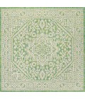 SANTA MONICA Area Rug Sinjuri Medallion Textured Weave Cream/Green 5' Square Indoor/Outdoor Area Rug
