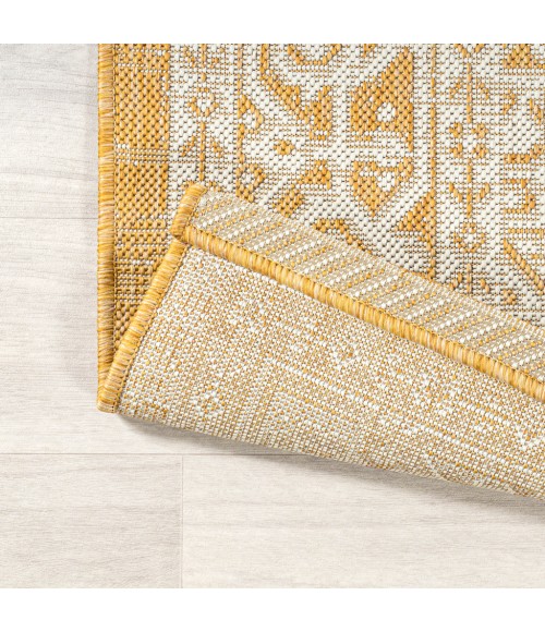 SANTA MONICA Area Rug Sinjuri Medallion Textured Weave Yellow/Cream 5' Square Indoor/Outdoor Area Rug
