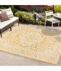 Sinjuri Medallion Textured Weave Yellow/Cream 5 ft. x 8 ft. Indoor/Outdoor Area Rug