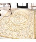Sinjuri Medallion Textured Weave Yellow/Cream 5 ft. x 8 ft. Indoor/Outdoor Area Rug
