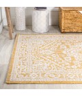 Sinjuri Medallion Textured Weave Yellow/Cream 5 ft. x 8 ft. Indoor/Outdoor Area Rug