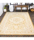 Sinjuri Medallion Textured Weave Yellow/Cream 5 ft. x 8 ft. Indoor/Outdoor Area Rug