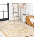 Sinjuri Medallion Textured Weave Yellow/Cream 5 ft. x 8 ft. Indoor/Outdoor Area Rug