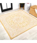 SANTA MONICA Area Rug Sinjuri Medallion Textured Weave Yellow/Cream 5' Square Indoor/Outdoor Area Rug