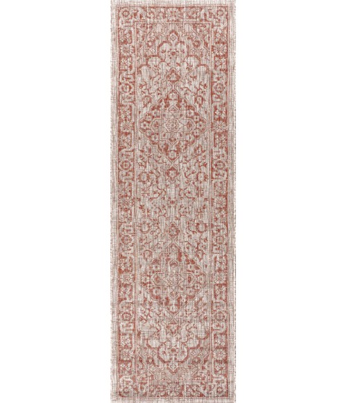 SANTA MONICA Area Rug Rozetta Boho Medallion Textured Weave Red/Taupe 2 ft. x 10 ft. Indoor/Outdoor Runner Rug