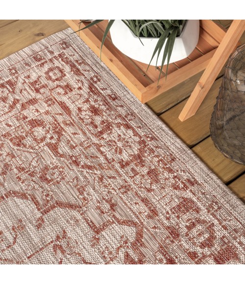 SANTA MONICA Area Rug Rozetta Boho Medallion Textured Weave Red/Taupe 8 ft. x 10 ft. Indoor/Outdoor Area Rug