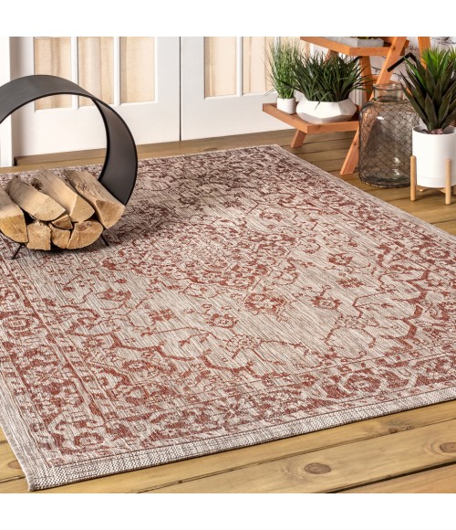 SANTA MONICA Area Rug Rozetta Boho Medallion Textured Weave Red/Taupe 8 ft. x 10 ft. Indoor/Outdoor Area Rug