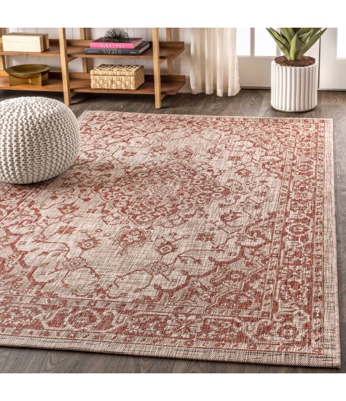 SANTA MONICA Area Rug Rozetta Boho Medallion Textured Weave Red/Taupe 8 ft. x 10 ft. Indoor/Outdoor Area Rug