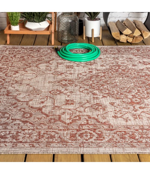 SANTA MONICA Area Rug Rozetta Boho Medallion Textured Weave Red/Taupe 8 ft. x 10 ft. Indoor/Outdoor Area Rug