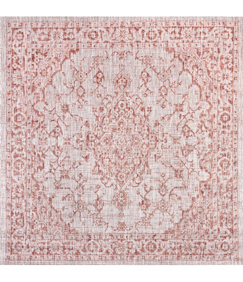 Rozetta Boho Medallion Textured Weave Red/Taupe 5' Square Indoor/Outdoor Area Rug