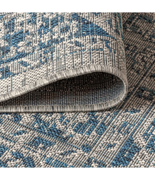 SANTA MONICA Area Rug Rozetta Boho Medallion Textured Weave Gray/Navy 2 ft. x 8 ft. Indoor/Outdoor Runner Rug