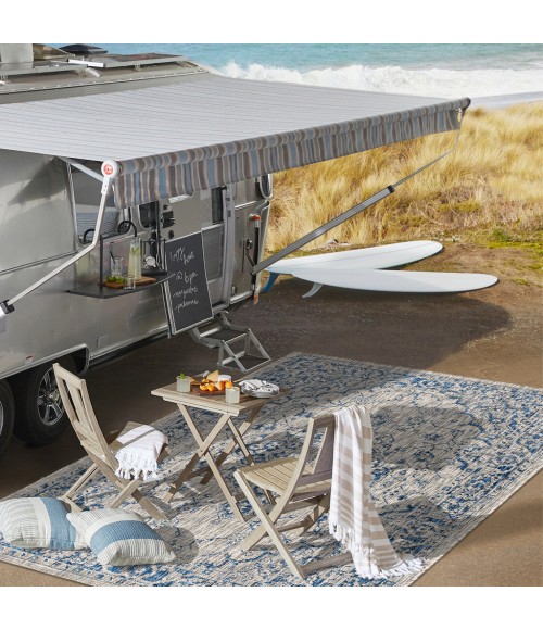 SANTA MONICA Area Rug Rozetta Boho Medallion Textured Weave Gray/Navy 2 ft. x 8 ft. Indoor/Outdoor Runner Rug