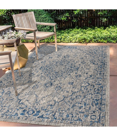 Rozetta Boho Medallion Textured Weave Gray/Navy 3 ft. x 5 ft. Indoor/Outdoor Area Rug