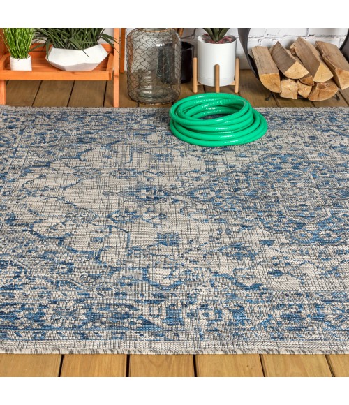 Rozetta Boho Medallion Textured Weave Gray/Navy 3 ft. x 5 ft. Indoor/Outdoor Area Rug