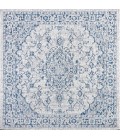 SANTA MONICA Area Rug Rozetta Boho Medallion Textured Weave Gray/Navy 5' Square Indoor/Outdoor Area Rug