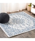 SANTA MONICA Area Rug Rozetta Boho Medallion Textured Weave Gray/Navy 5' Square Indoor/Outdoor Area Rug