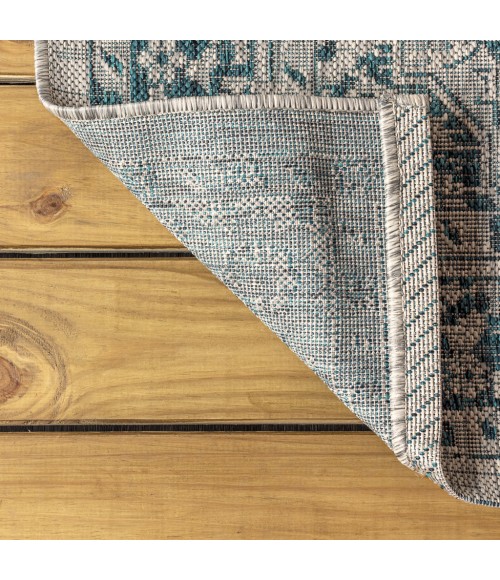SANTA MONICA Area Rug Rozetta Boho Medallion Textured Weave Gray/Teal 5 ft. x 8 ft. Indoor/Outdoor Area Rug