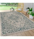 SANTA MONICA Area Rug Rozetta Boho Medallion Textured Weave Gray/Teal 5 ft. x 8 ft. Indoor/Outdoor Area Rug