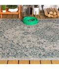 SANTA MONICA Area Rug Rozetta Boho Medallion Textured Weave Gray/Teal 5 ft. x 8 ft. Indoor/Outdoor Area Rug