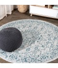 SANTA MONICA Area Rug Rozetta Boho Medallion Textured Weave Gray/Teal 5' Round Indoor/Outdoor Area Rug