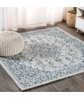 SANTA MONICA Area Rug Rozetta Boho Medallion Textured Weave Gray/Teal 5' Square Indoor/Outdoor Area Rug