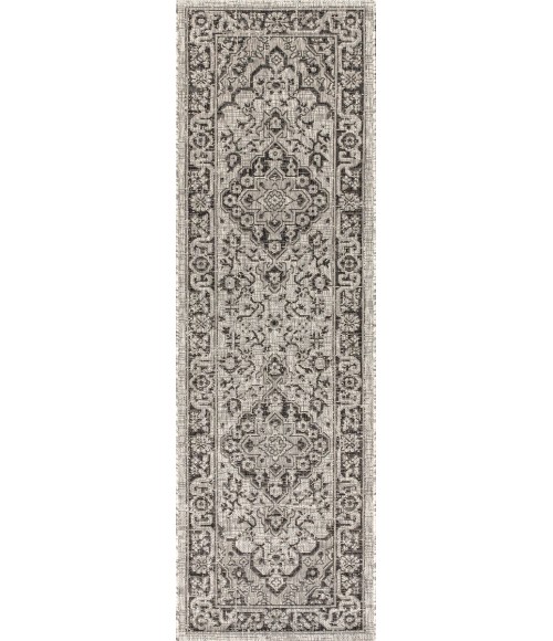 SANTA MONICA Area Rug Rozetta Boho Medallion Textured Weave Gray/Black 2 ft. x 10 ft. Indoor/Outdoor Runner Rug