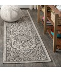 SANTA MONICA Area Rug Rozetta Boho Medallion Textured Weave Gray/Black 2 ft. x 10 ft. Indoor/Outdoor Runner Rug