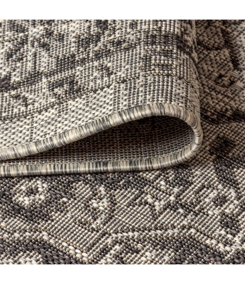 Rozetta Boho Medallion Textured Weave Gray/Black 5' Square Indoor/Outdoor Area Rug