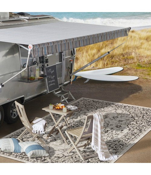 Rozetta Boho Medallion Textured Weave Gray/Black 5' Square Indoor/Outdoor Area Rug