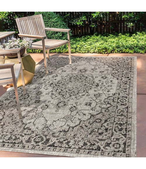 SANTA MONICA Area Rug Rozetta Boho Medallion Textured Weave Gray/Black 5 ft. x 8 ft. Indoor/Outdoor Area Rug