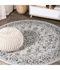 Rozetta Boho Medallion Textured Weave Gray/Black 5' Round Indoor/Outdoor Area Rug