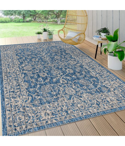 SANTA MONICA Area Rug Palazzo Vine and Border Textured Weave Navy/Gray 4 ft. x 6 ft. Indoor/Outdoor Area Rug