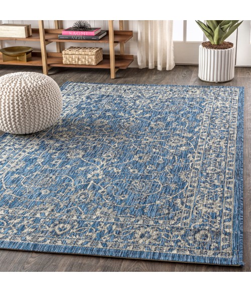 SANTA MONICA Area Rug Palazzo Vine and Border Textured Weave Navy/Gray 4 ft. x 6 ft. Indoor/Outdoor Area Rug