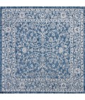 SANTA MONICA Area Rug Palazzo Vine and Border Textured Weave Navy/Gray 5' Square Indoor/Outdoor Area Rug