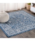 SANTA MONICA Area Rug Palazzo Vine and Border Textured Weave Navy/Gray 5' Square Indoor/Outdoor Area Rug