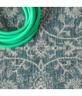 SANTA MONICA Area Rug Palazzo Vine and Border Textured Weave Teal/Gray 5' Round Indoor/Outdoor Area Rug